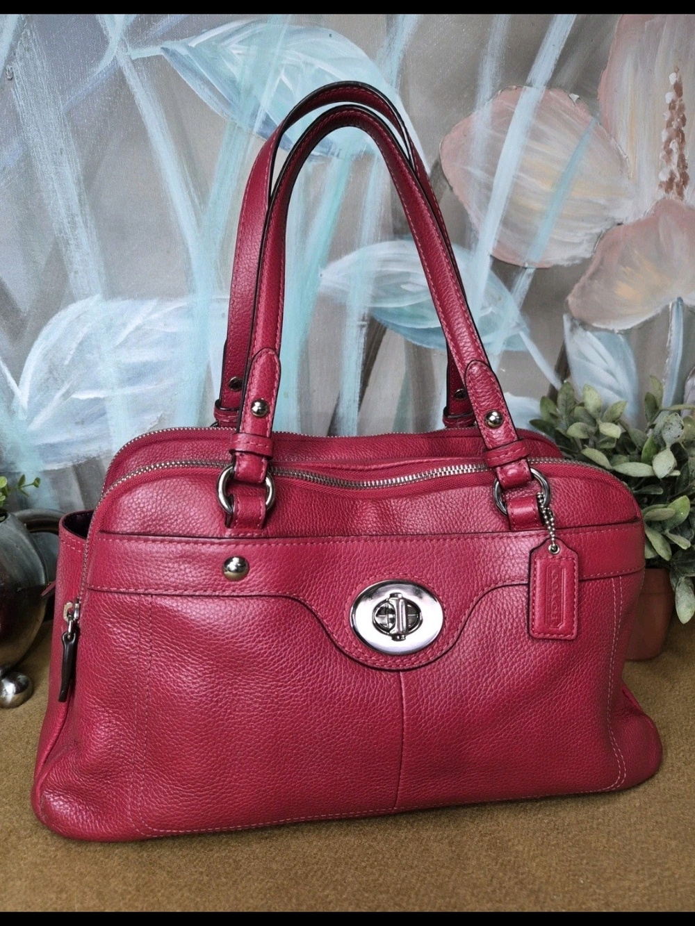 Coach Pebbled Leather Shoulder Bag in Deep Red